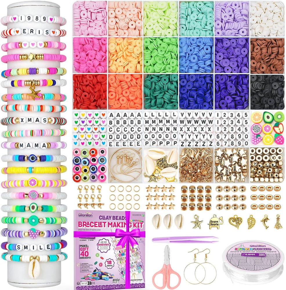 Friendship Bracelet Kit with 5200 Pcs Clay Beads for Concert Merch and DIY Bracelet Making