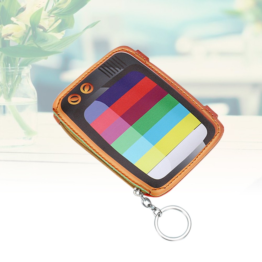 Cartoon PU Mini Zipper Coin Purse with Keychain Ring