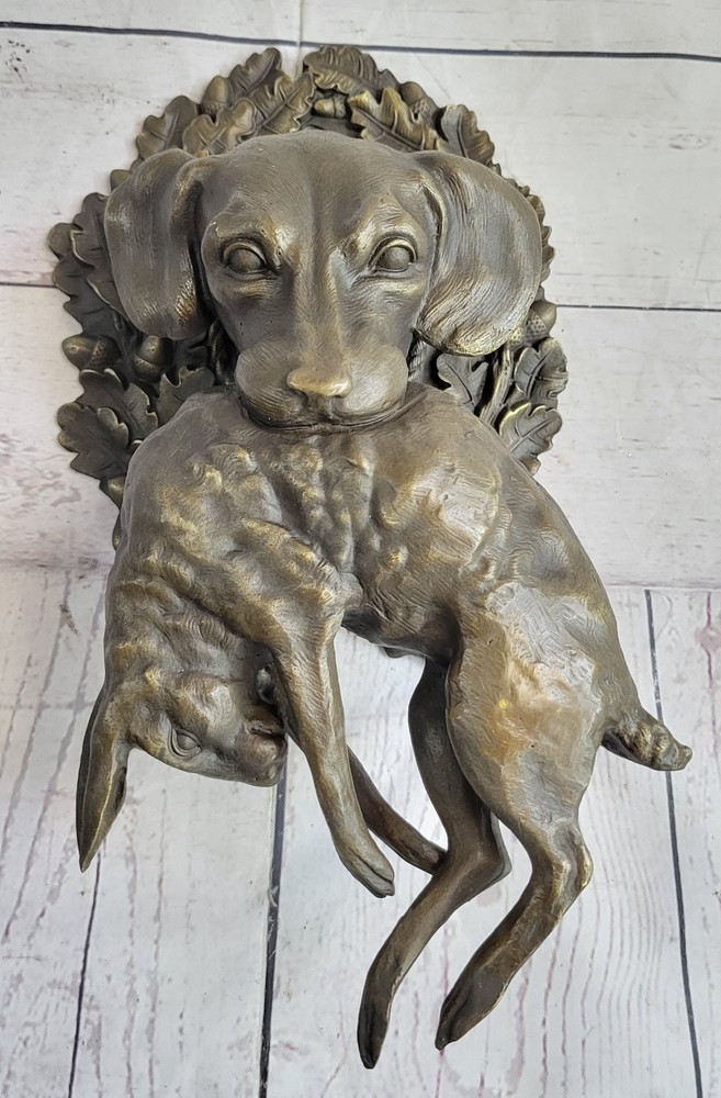 CLEARANCE SALE Hound Dog With Rabbit Bronze Sculpture Statue Figurine art Decor-image