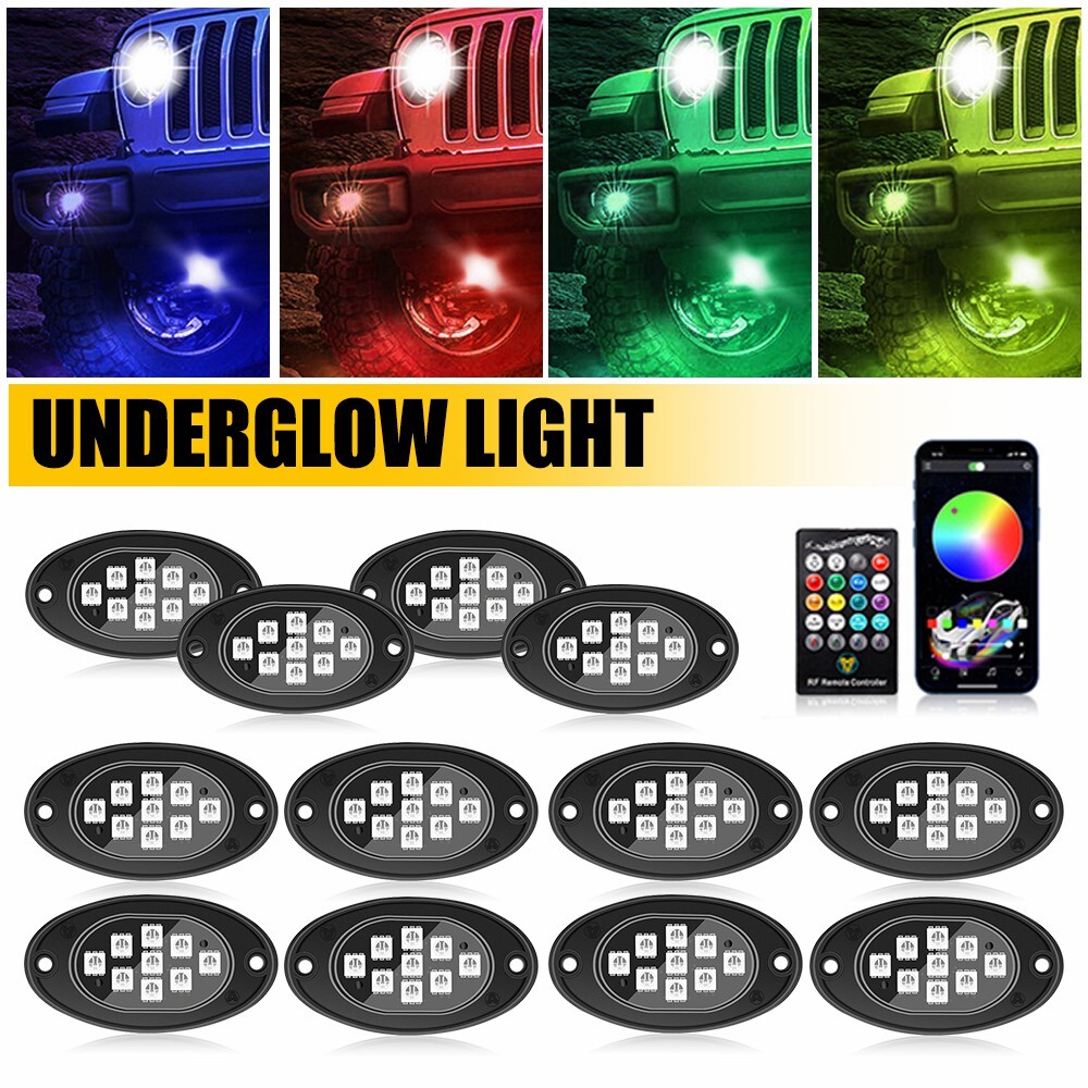 12x RGB LED Pods Rock Light Underbody Glow Neon Lamp Bluetooth Music Control