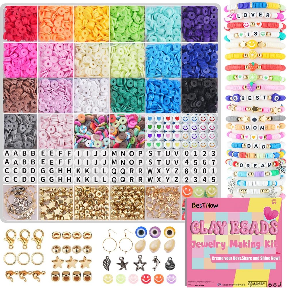 5000 Pcs Clay Beads Bracelet Making Kit with Flat Beads for DIY Friendship Jewelry