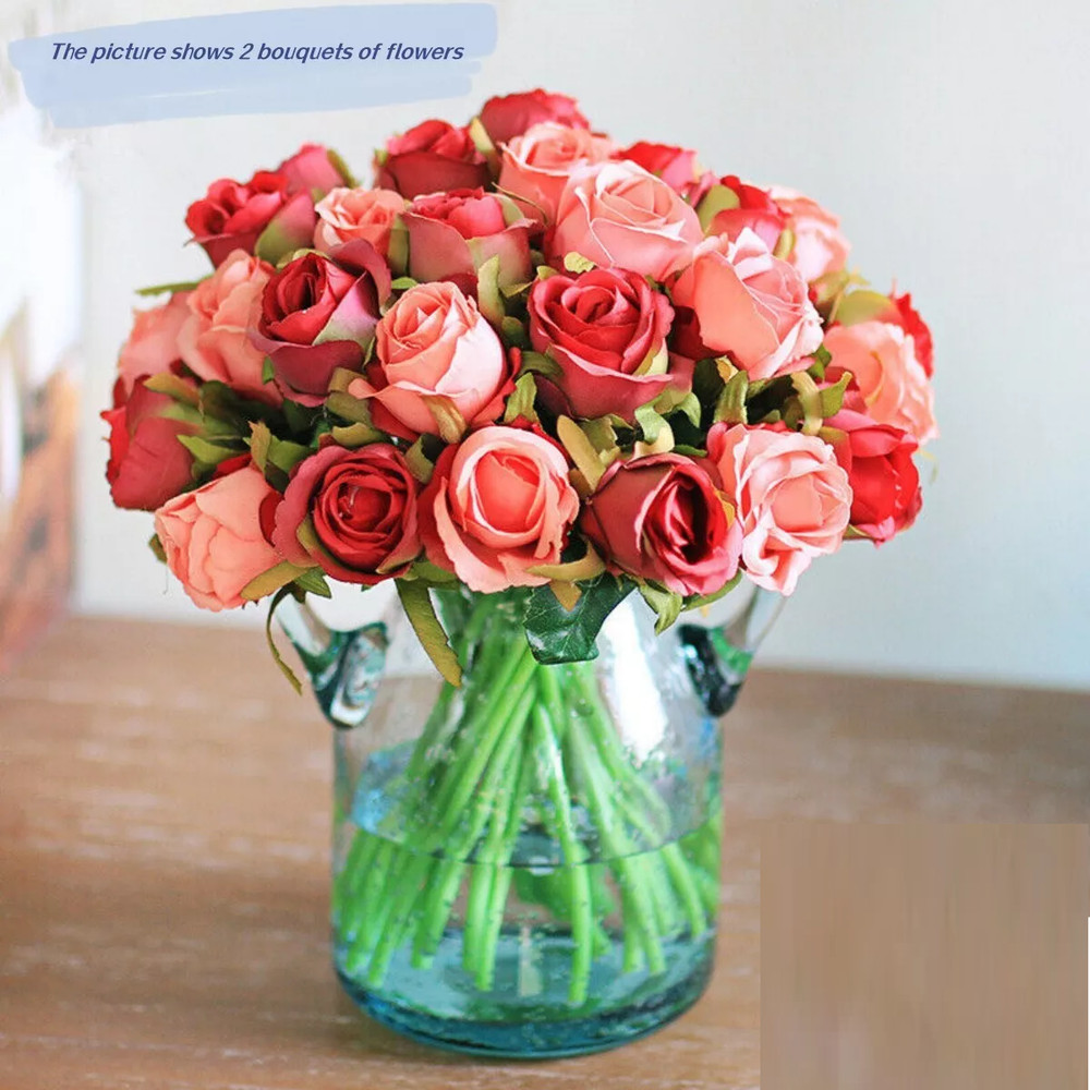 12 Head Silk Rose Flowers Floral Bridal Wedding Bouquet Home Party Decor2024NEW