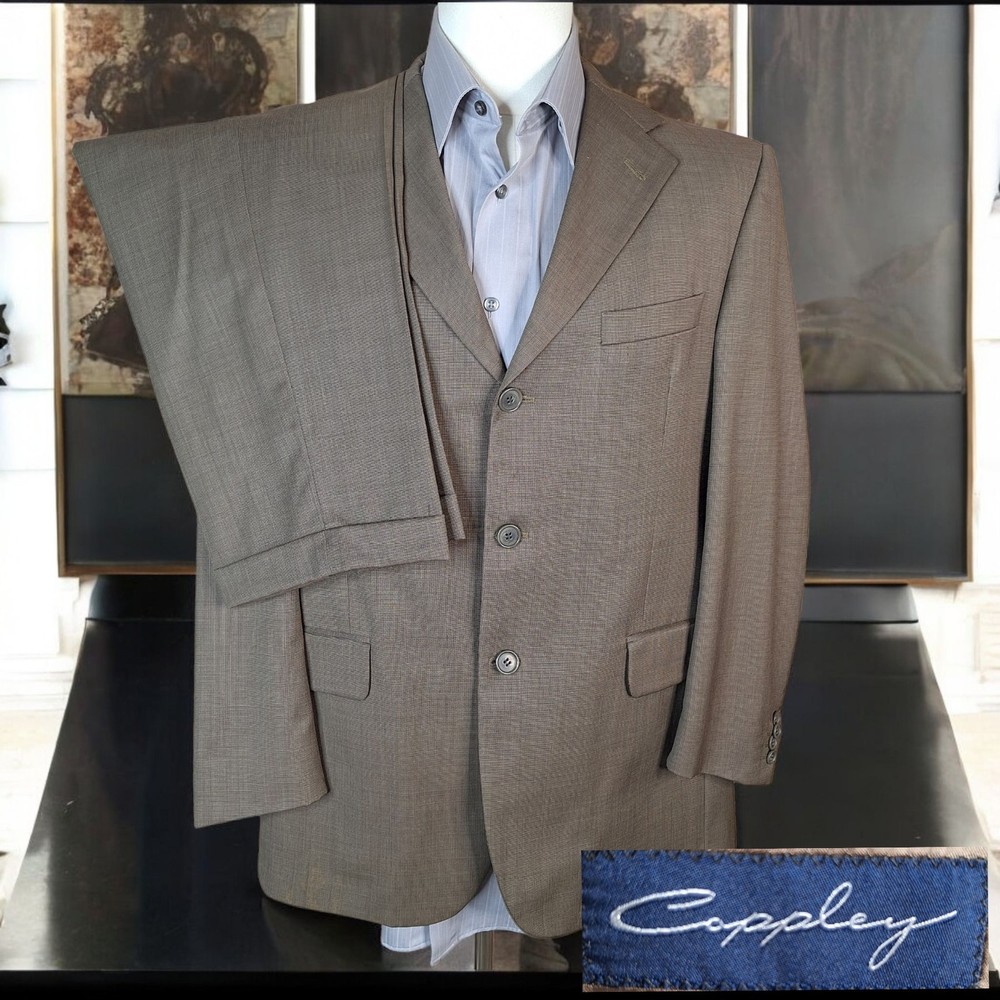 Coppley 2 Piece Suit Mens 40S 34X28 Brown 3 Button Double Vented Wool