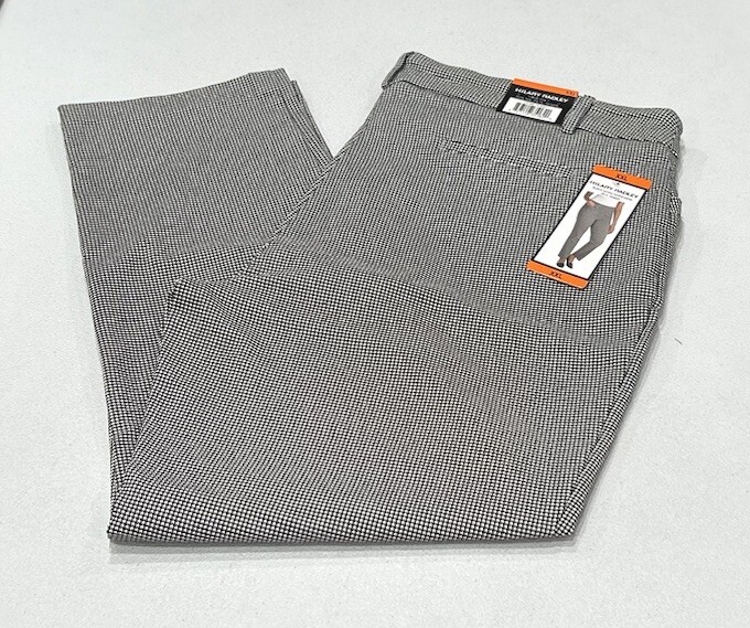 Hilary Radley Women's Mid-Rise Built-in Tummy Control Pants, Black&Off-White,XXL