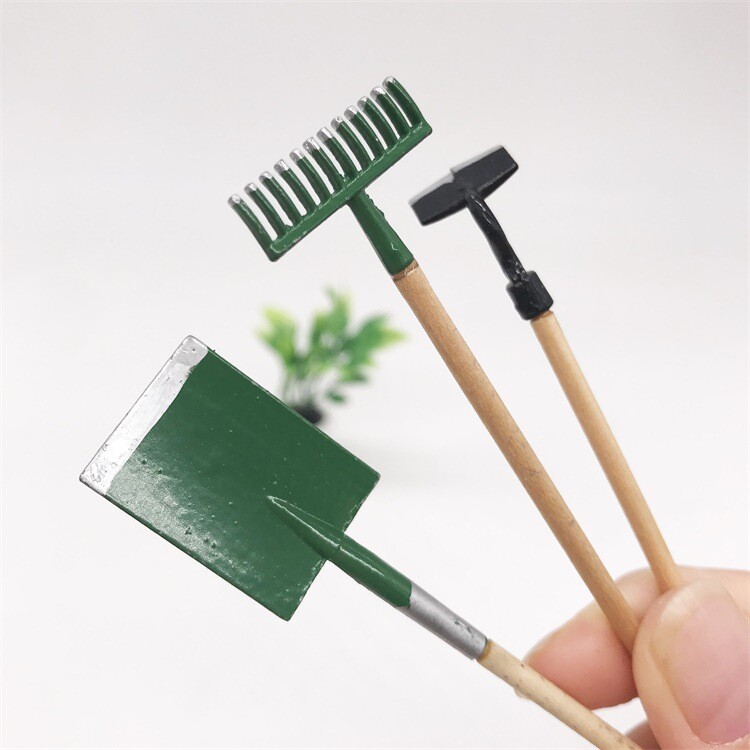 3PC Dollhouse Miniature Gardening Shovel Rake Hoes Tools Accessories 1:12 Scale