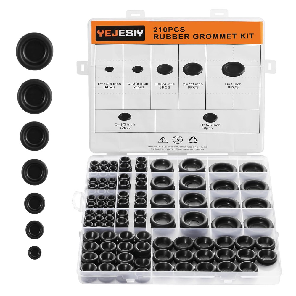 210PCS Rubber Grommet Kit 7 Sizes Wiring Cable Protection Set for Automotive
