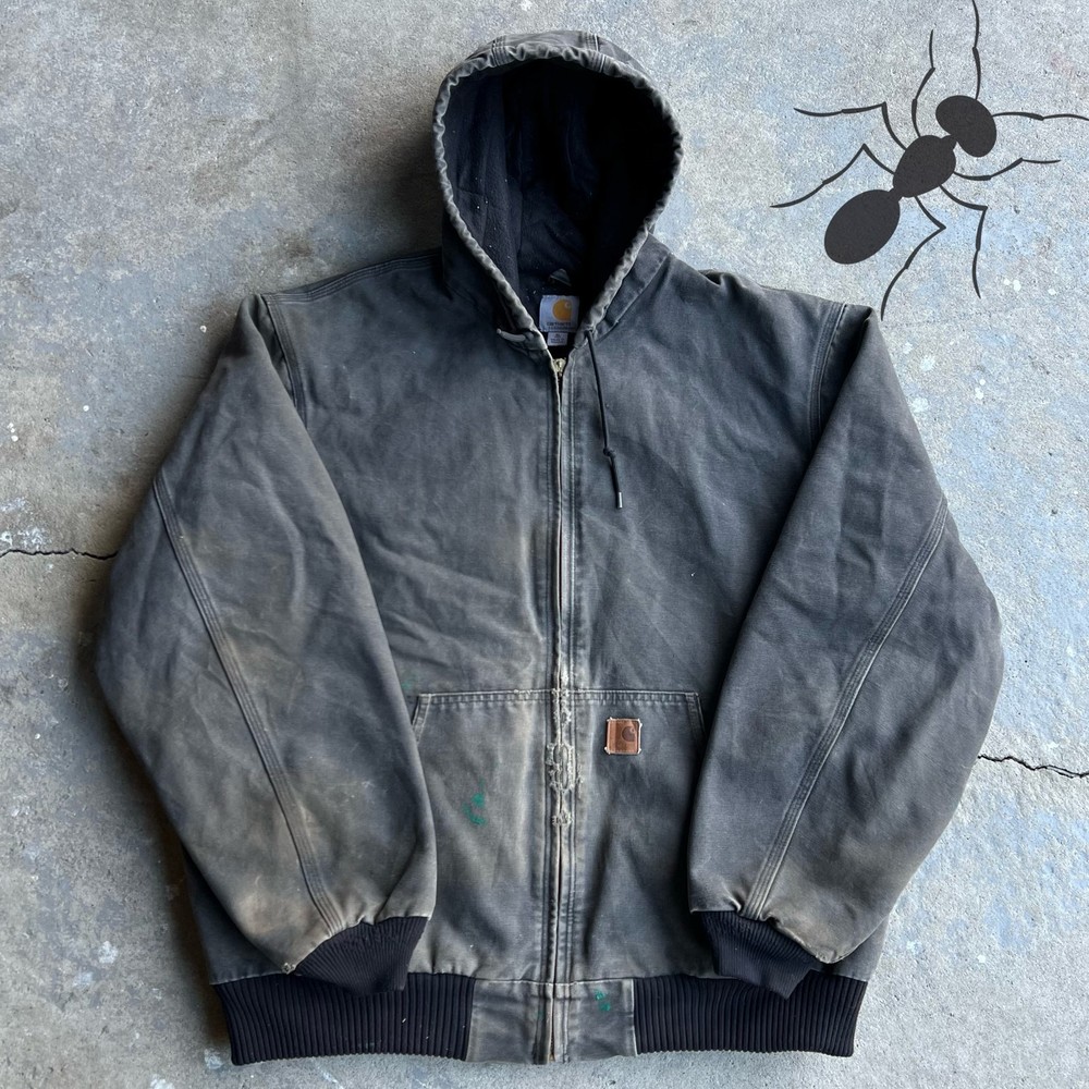 Vintage Y2K faded black Carhartt hooded workwear jacket