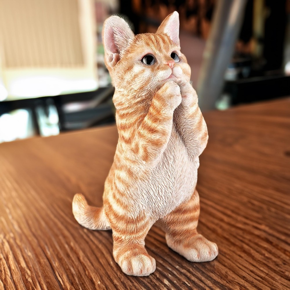 Outdoor Cat Statue Garden Decoration,Cute Prayer Orange Cat Figurine Art Inte...