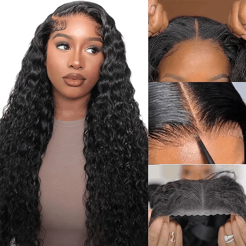 Glueless Water Wave Human Hair Wig with Pre Cut Lace Closure