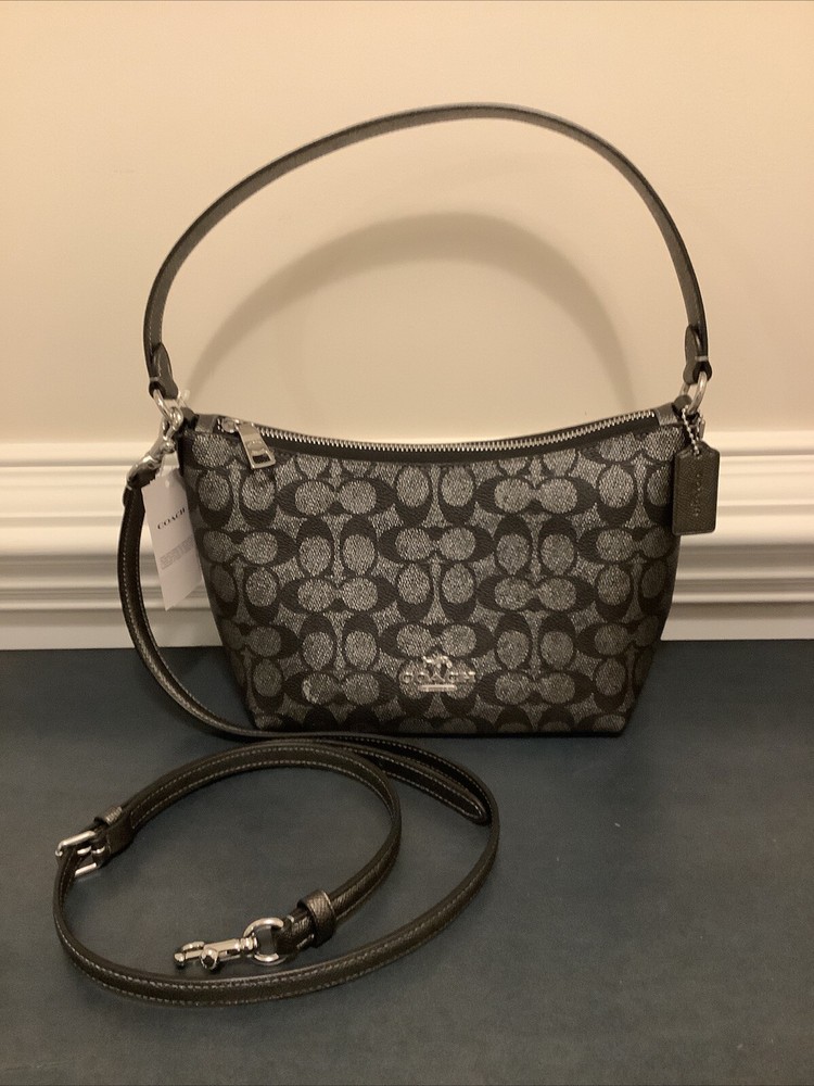Coach Zip Top Shoulder Bag CW391 Signature Canvas/Gunmetal Metallic Leather NWT