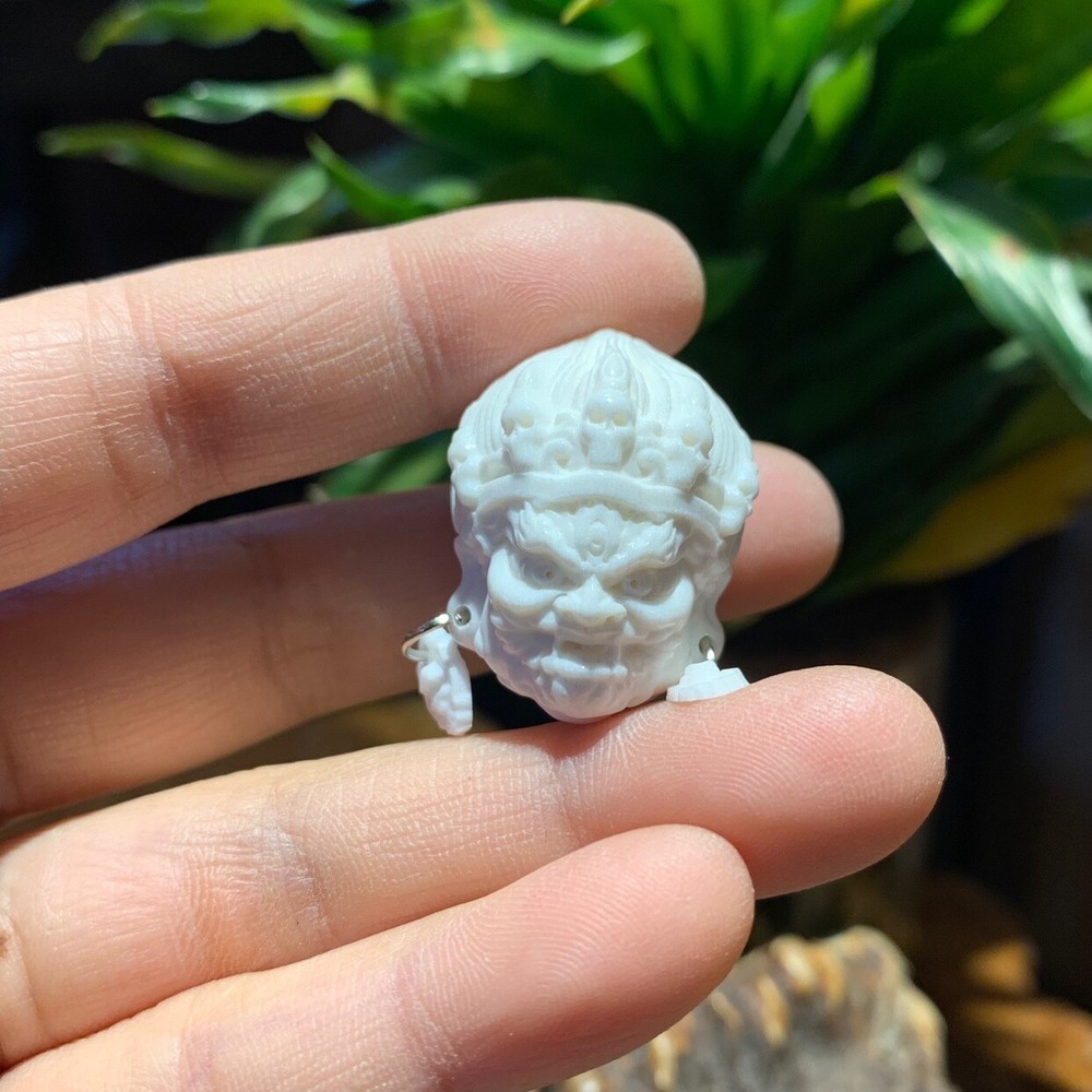 Deer Antler Hand Carving Mahakala Pendant Bead Tibetan Buddhist Guardian