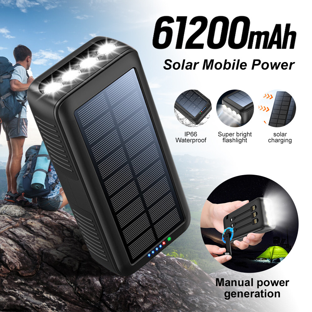 61200mAh Hand Crank Solar Charger - Dual USB Portable Power Bank for Emergencies