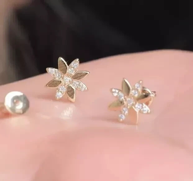 2Ct Round Cut Simulated Diamond Flower Stud Earring 14K Yellow Gold Plated