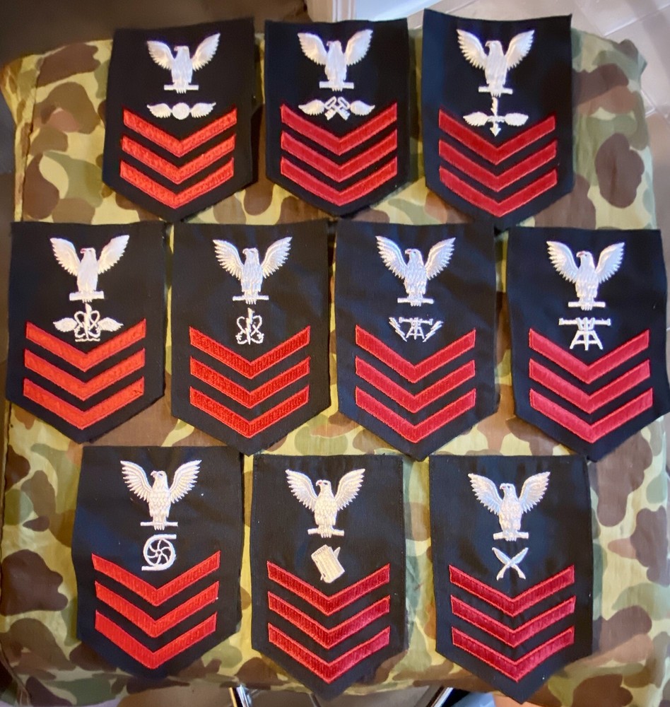 Lot of 10 different US Navy Rates Petty Officer 1st Class rank Patches USN PO1
