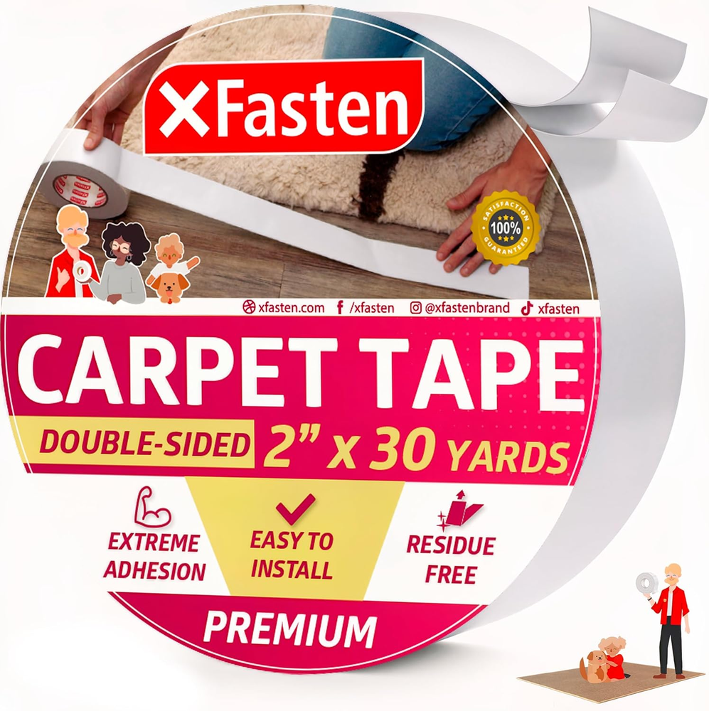 2 Inch x 30 Yard Double-Sided Carpet Tape for Rugs No Residue Grip