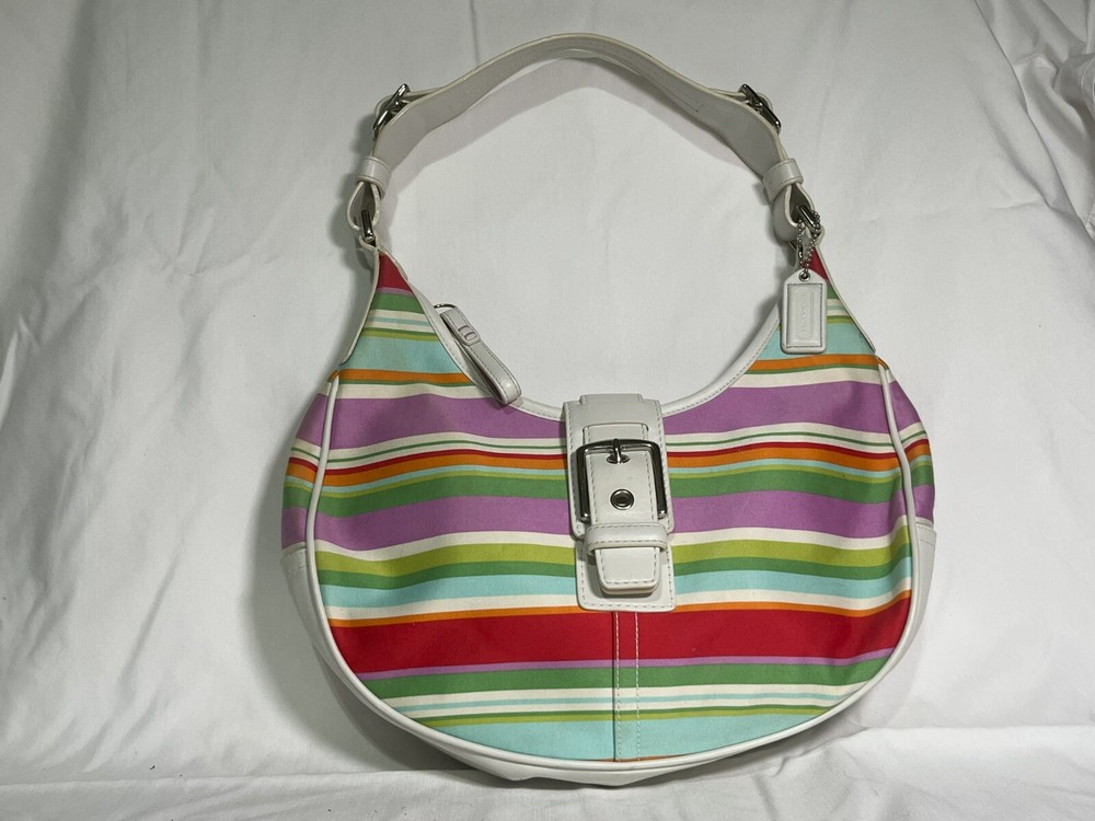Coach Hampton Striped Large Hobo Shoulder Bag in Multicolor F10702