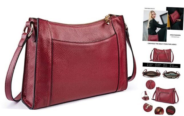Genuine Leather Purses and Handbags for Women Crossbody Stachel Shoulder Red