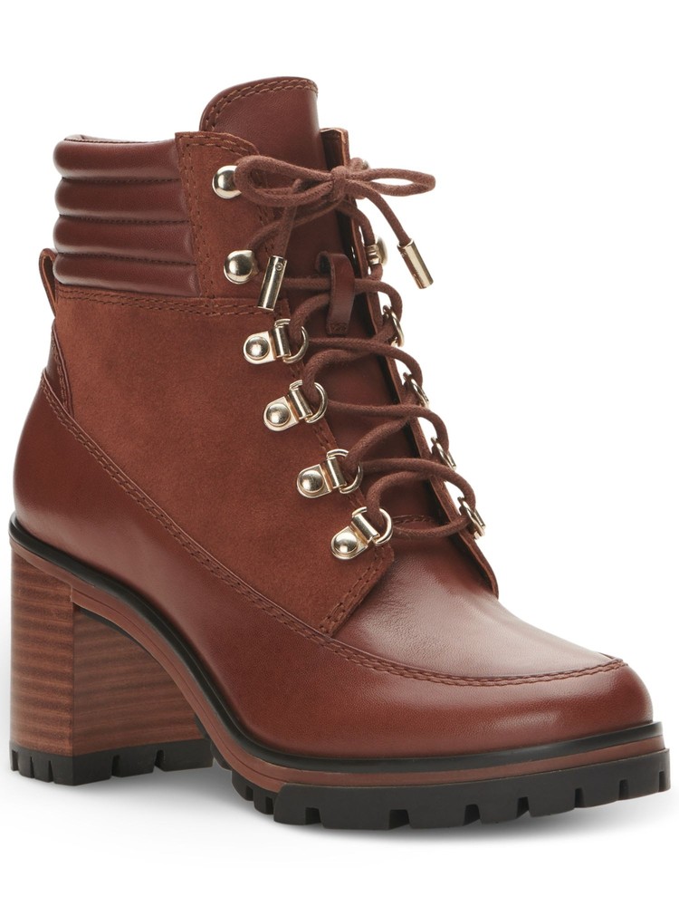 VINCE CAMUTO Womens Brown Donenta Almond Stacked Heel Leather Hiking Boots 6.5 M