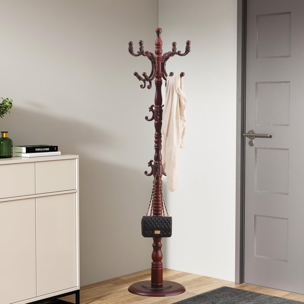 Wood Coat Rack Freestanding, Wooden Entryway Tree Coat Rack Stand Coat Ha