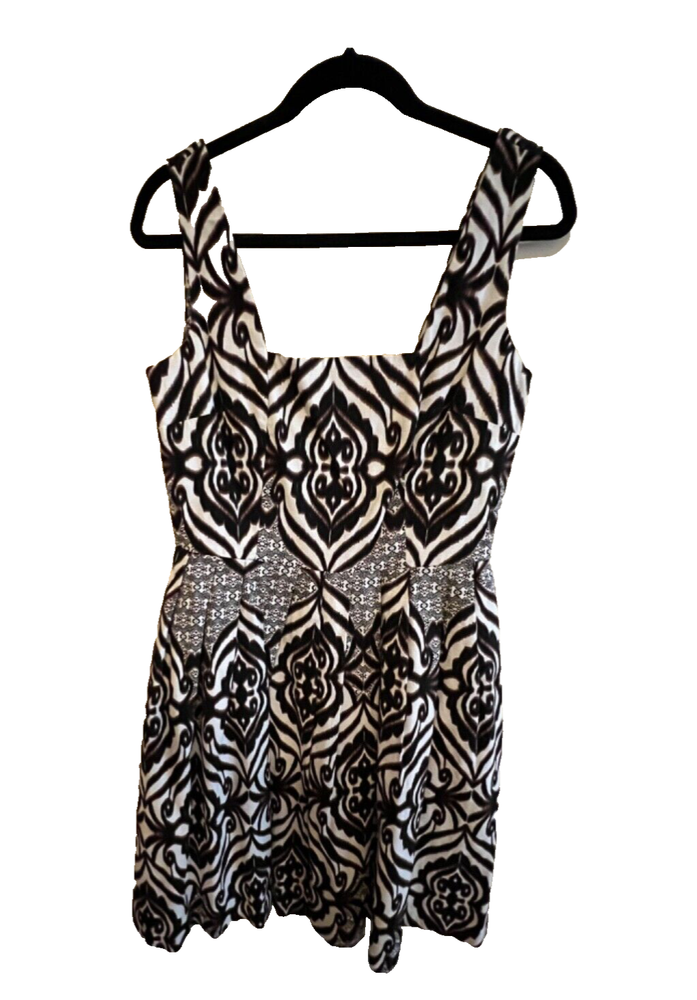 Eva Mendes Women’s Dress Cotton Spandex Ethnic Design 10 Black White