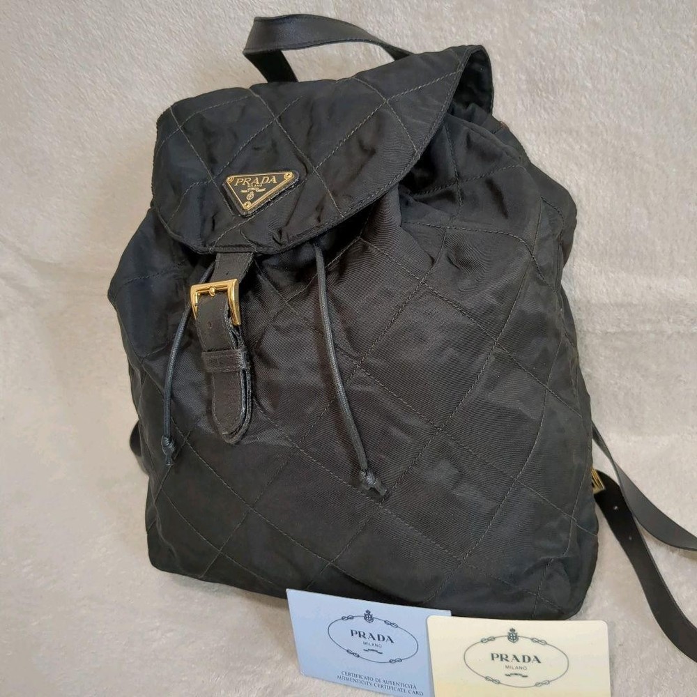 PRADA Quilted Nylon Backpack with Gold Triangle Logo - Imported from Japan
