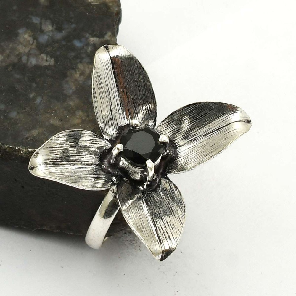 Black Onyx Gemstone Ethnic Handmade Ring Jewelry Gift US Size-5.75 AR 75703