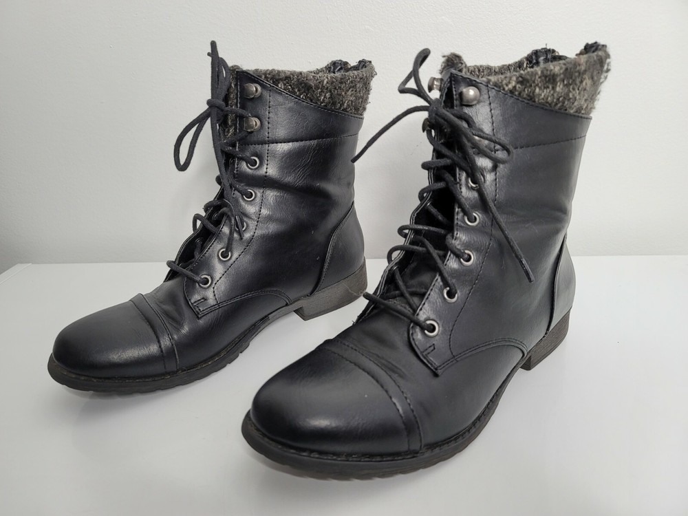 MADDEN GIRL Black Rummer Lace Up Boots Women's 7 Zipper Back Riding Combat Shoes