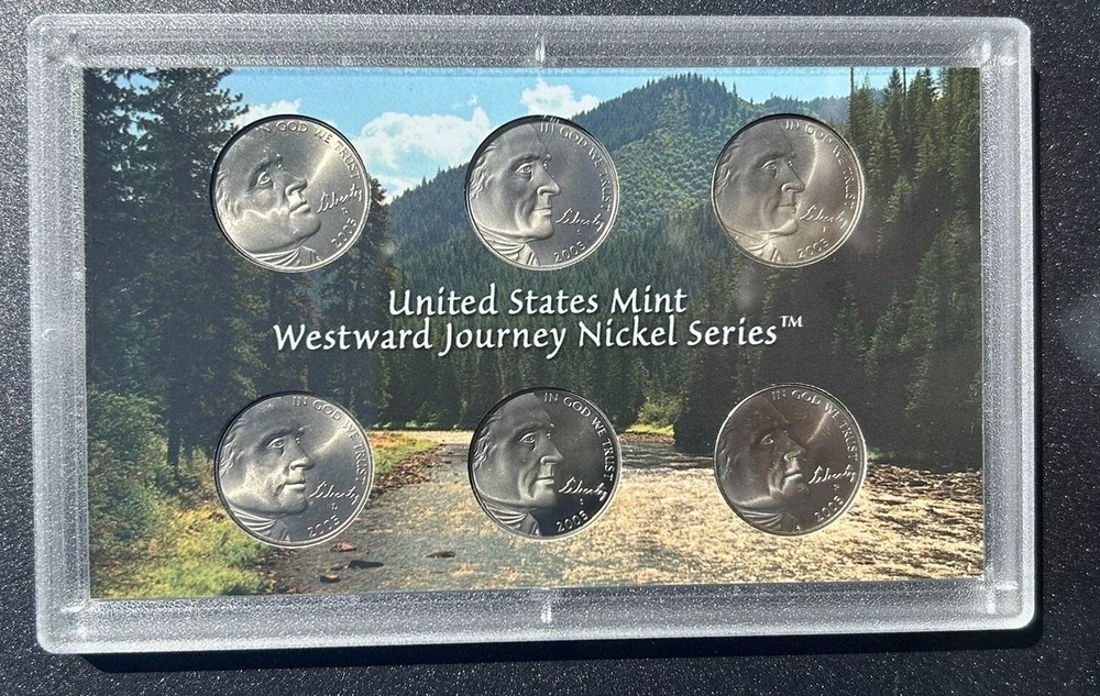 2005 Jefferson Westward Journey Series PD&S Set with 5 Random BU Coins - Includes FLAP Note-image