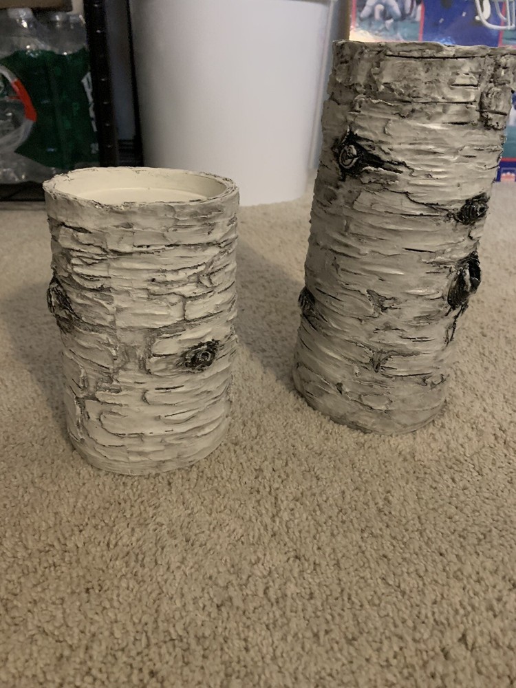 Faux Birch Aspen Bark Candle Holder Riser Rustic Home Decor (Set of 2)