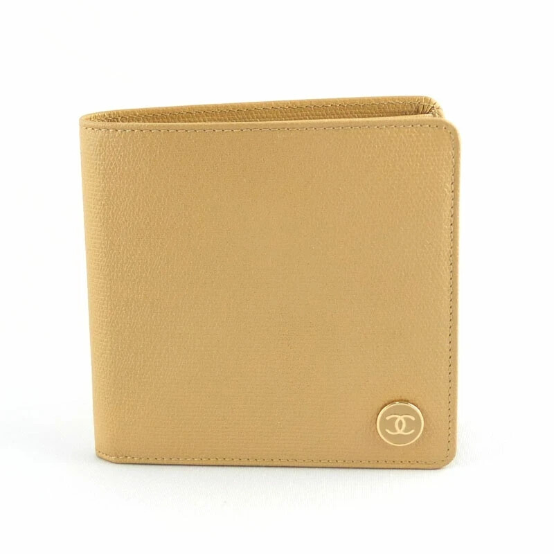 Chanel Coco Button Bifold Wallet in Beige Leather A20901 With Box Authentic