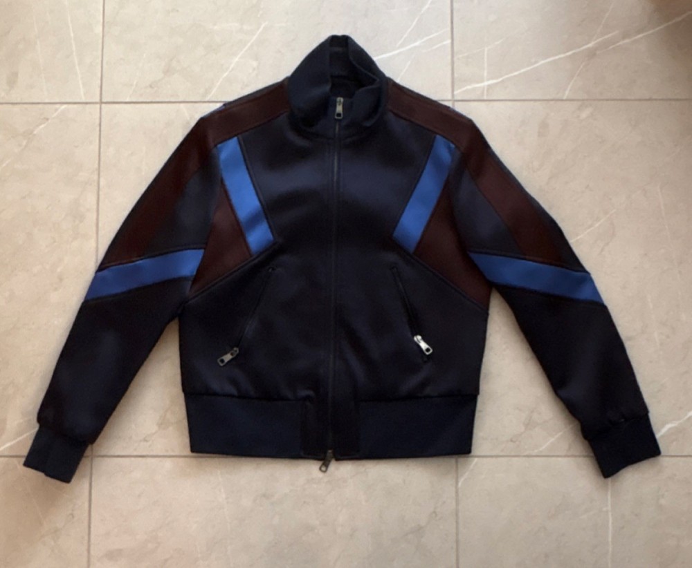 Neil Barrett Skinny Fit Colorblock Bomber Jacket Zip Black Brown Blue size L