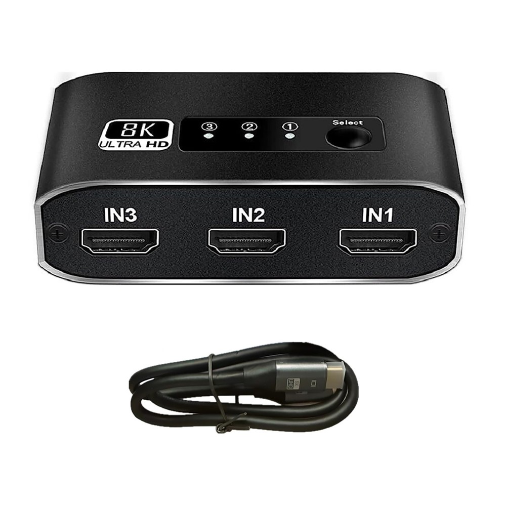 1 Pcs 3x1 HDMI Switcher With 8K HDMI Cable HDMI Switcher Support HDCP2.3 HDR10 A