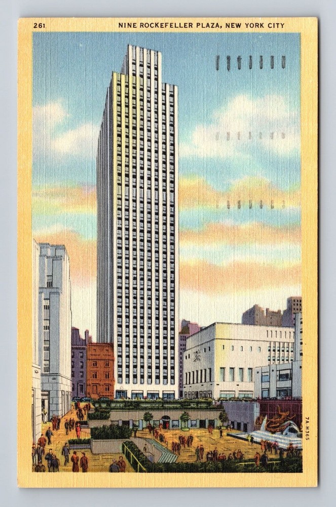 New York City, Nine Rockefeller Plaza, Antique Souvenir Vintage c1947 Postcard