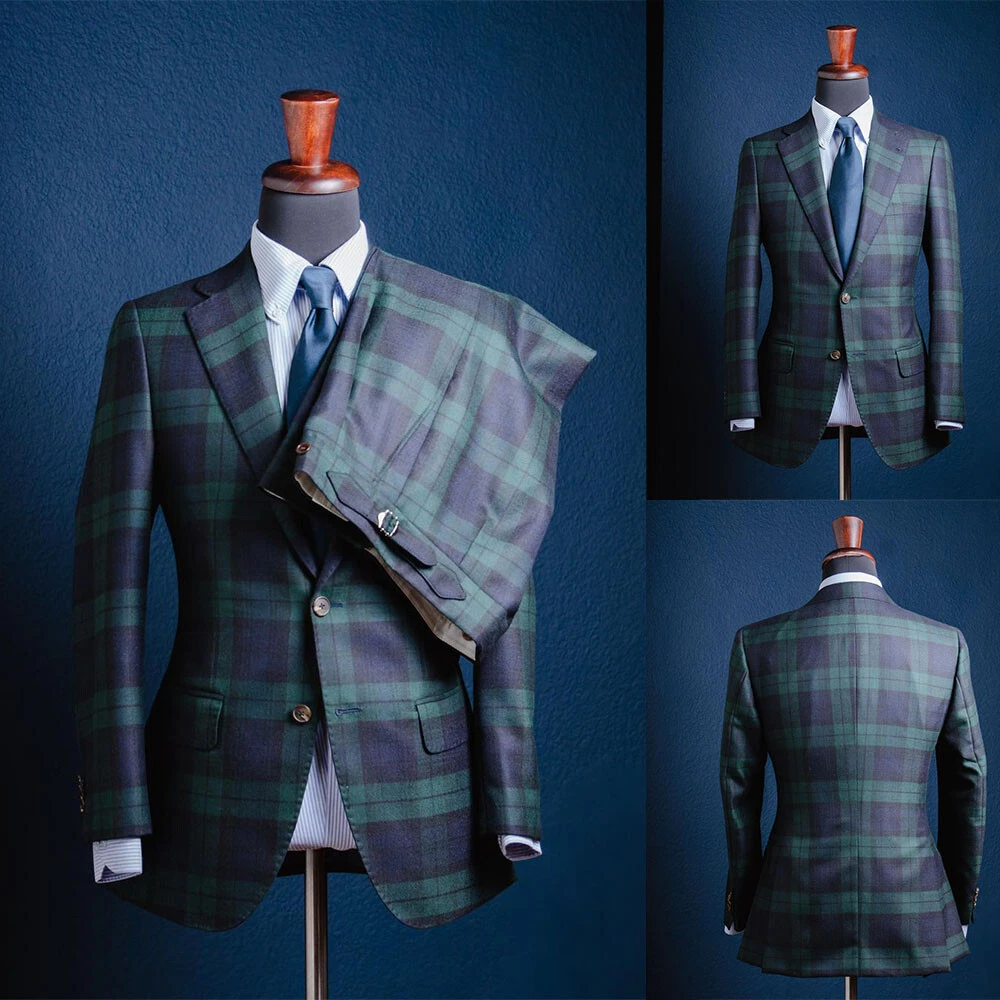 Checked Business Men Suits Regular Fit Formal Prom Double Breasted Peak Lapel