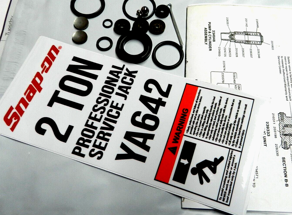 Service Repair Kit for YA642- SNAP ON 2Ton Floor Jack -Decal and Freeze plugs