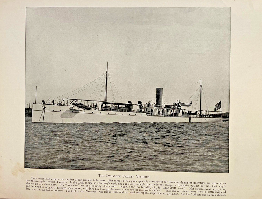 1898 Vintage Illustration Dynamite Cruiser Vesuvius Spanish American War