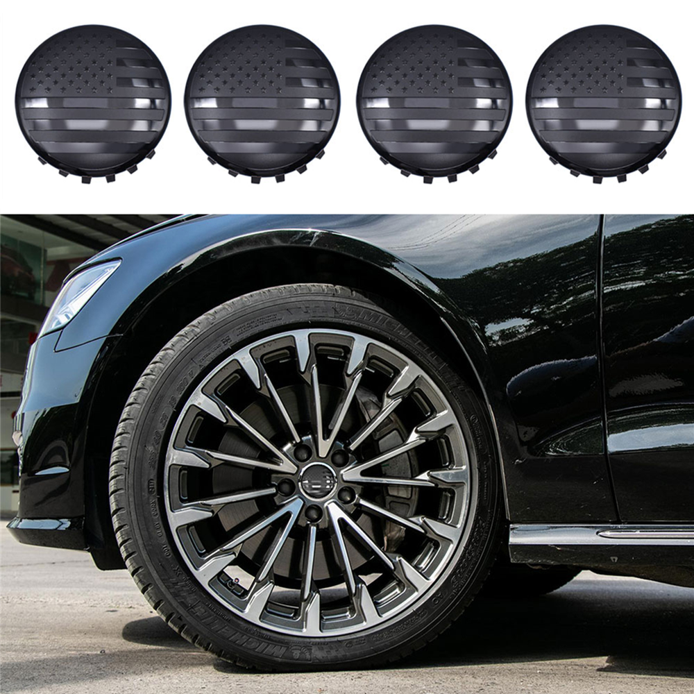 4 US Flag Black Wheel Center Caps for Chevy Silverado 1500 Tahoe 83mm 3.25