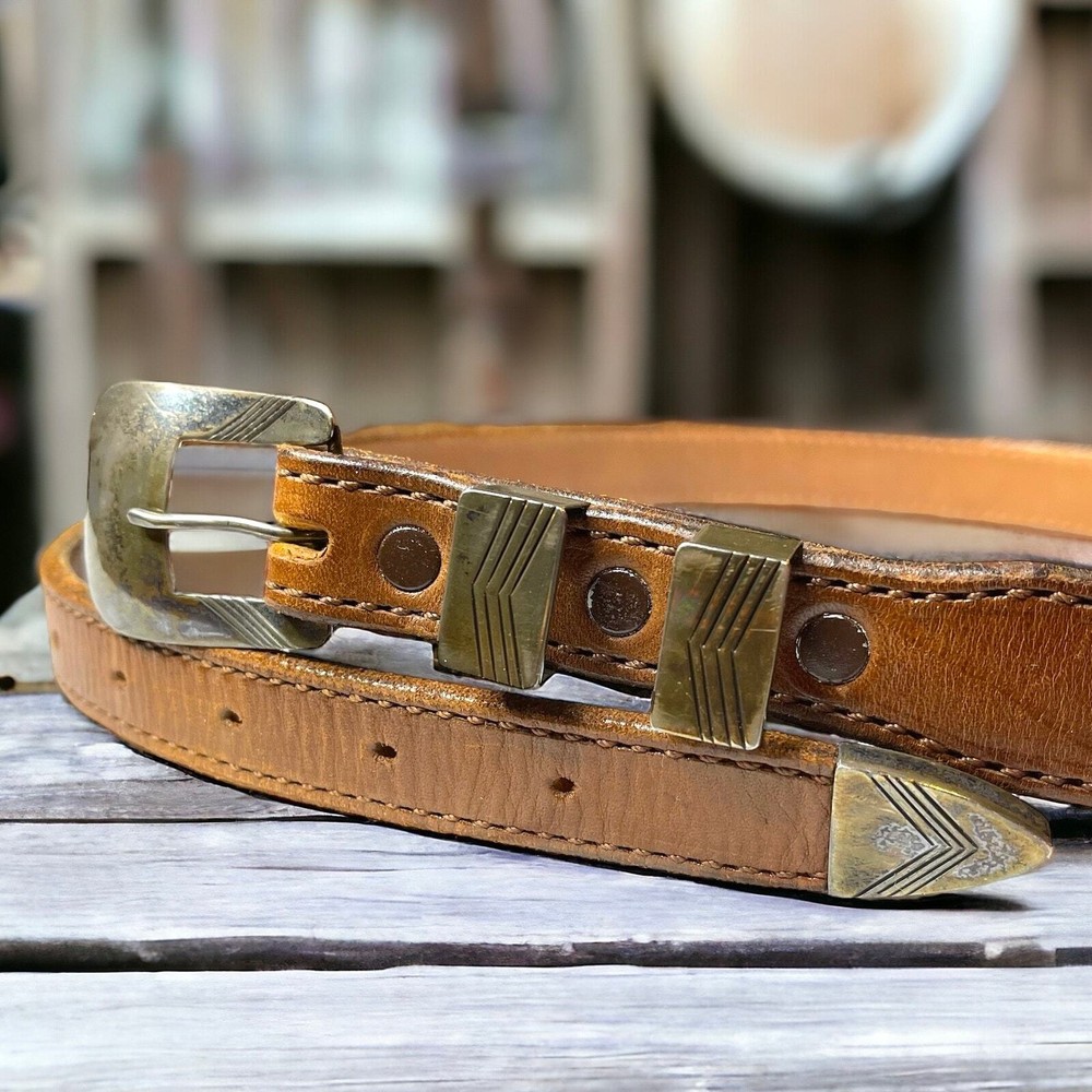 Navajo Sampson Werito Sterling Ranger Buckle Set with Leather Belt Size 31