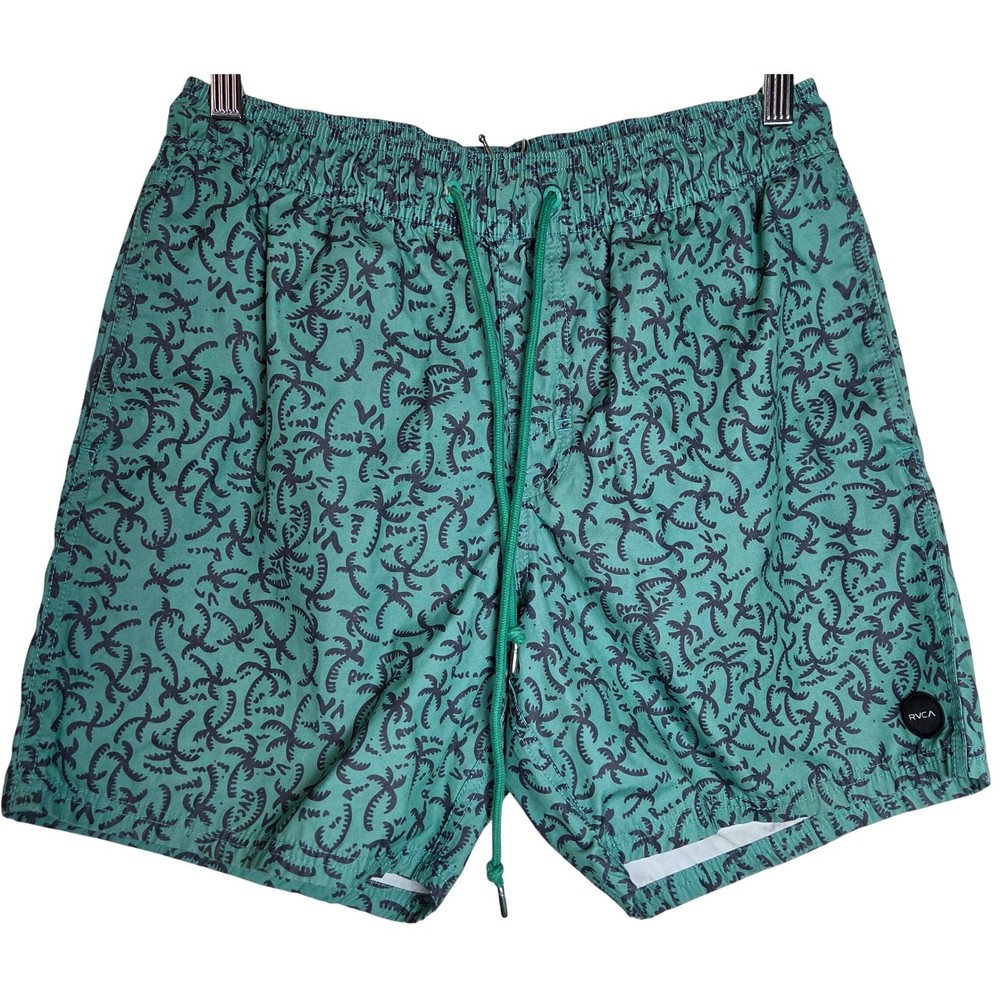 RVCA Palm Tree Print Board Shorts Elastic Waist Drawstring Swim Trunks Quick Dry