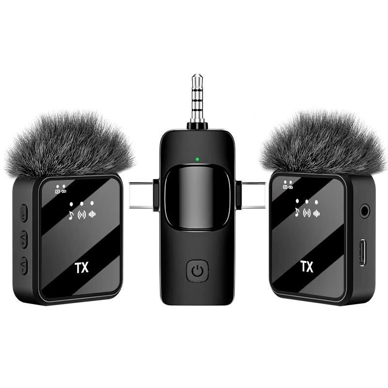 F11-2 Dual Wireless Microphone 3-in-1 Noise Cancelling Lapel Mic for iPhone PC