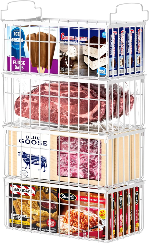 Freezer Organizer Bins, 4 Pack Stackable Deep Chest Freezer Organizer Bins, Fold