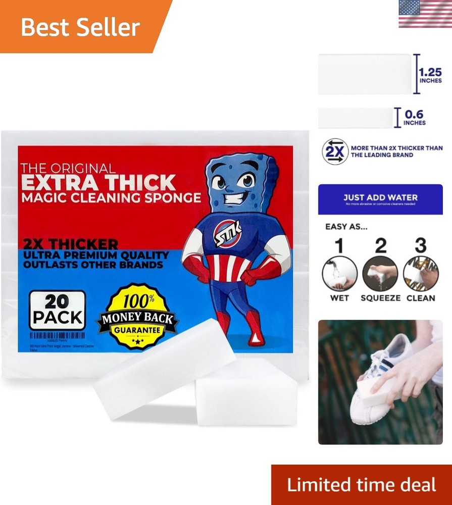 Universal Melamine Cleaning Sponges - 20 Extra Thick Pads for Kitchen & Bathroom