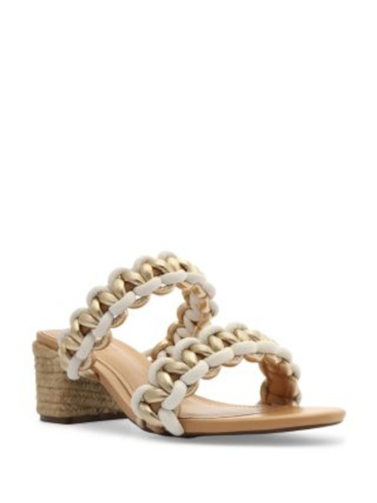 SCHUTZ Womens Beige Juliet Open Toe Block Heel Slip On Heeled Sandal 6.5