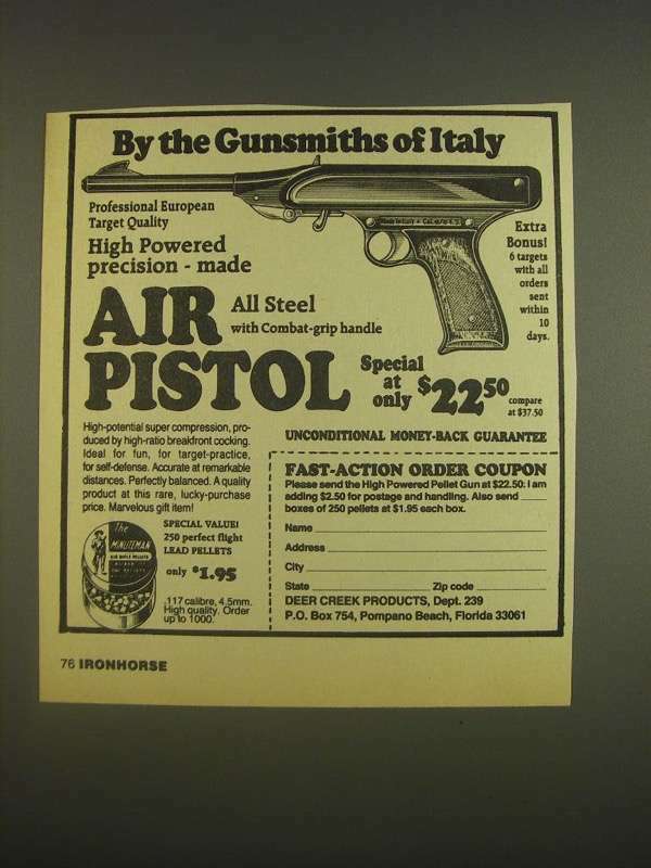 1985 Deer Creek Products Air Pistol Ad - By the gunsmiths of Italy