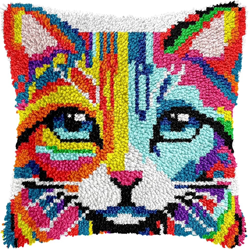 Colorful Cat Latch Hook Kits for Adults Kids Beginners Cute Animals Latch Hoo...