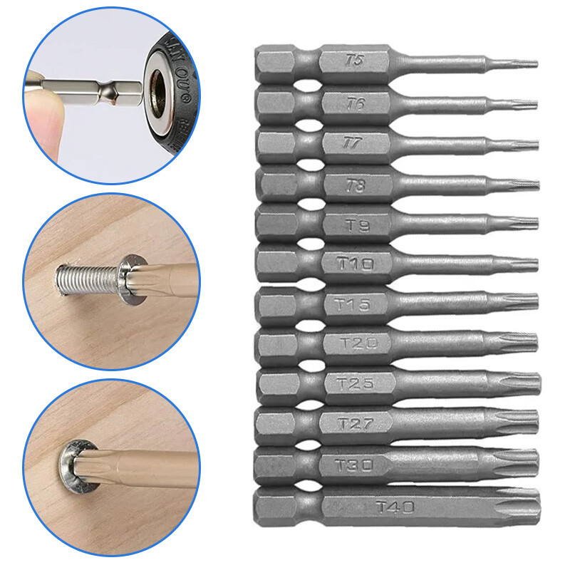 12PC Professional Torx Bit Set T5-T40 with Quick Change 50mm Security Bits