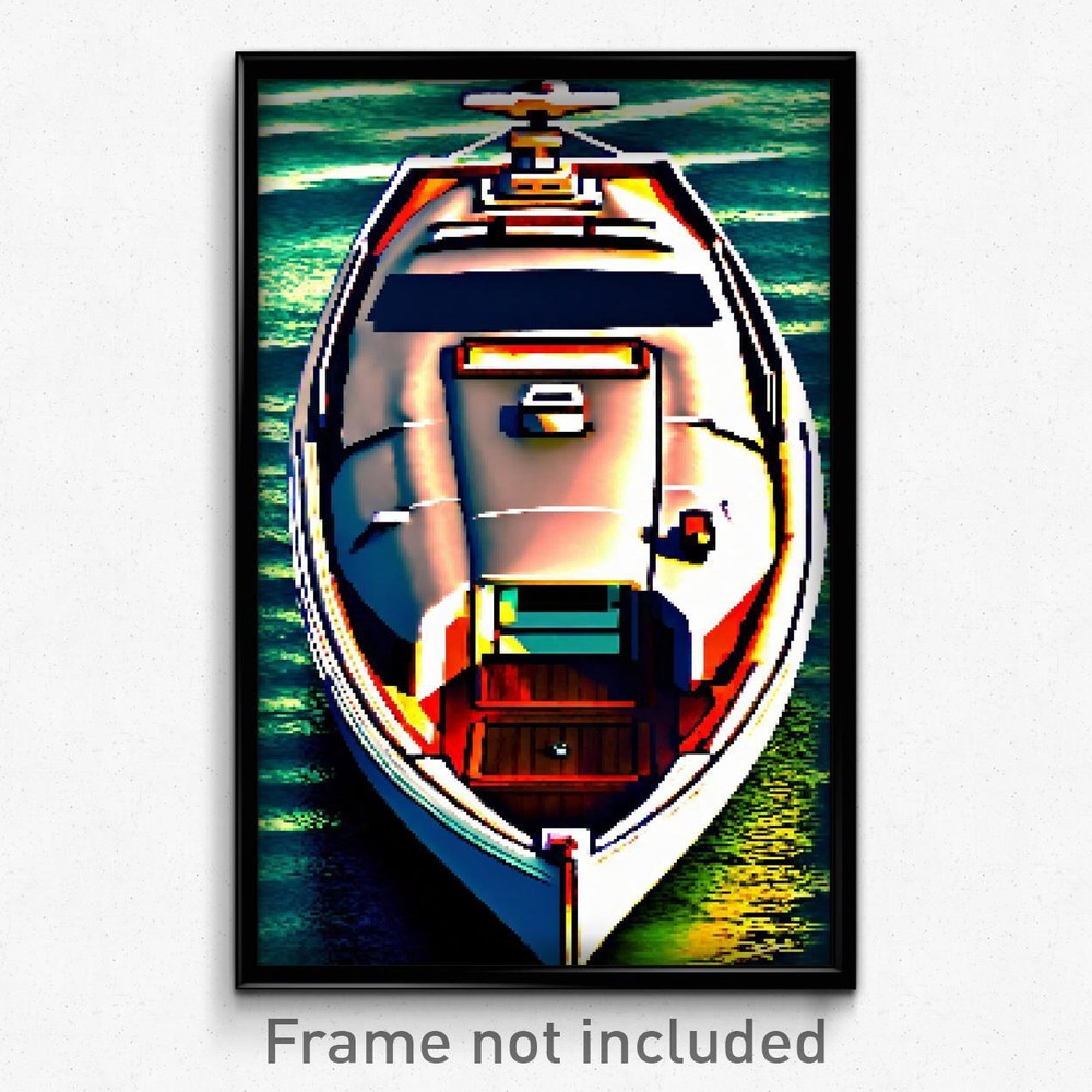 8-Bit Pixel Art Poster - Menacing Psychedelic Boat Trippy Gamer Print