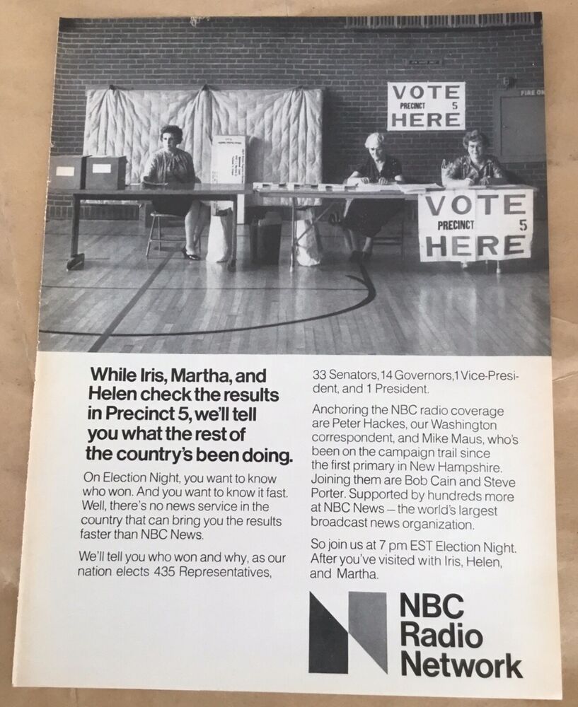 NBC radio network print ad 1976 vintage 1970s retro art Election Night news
