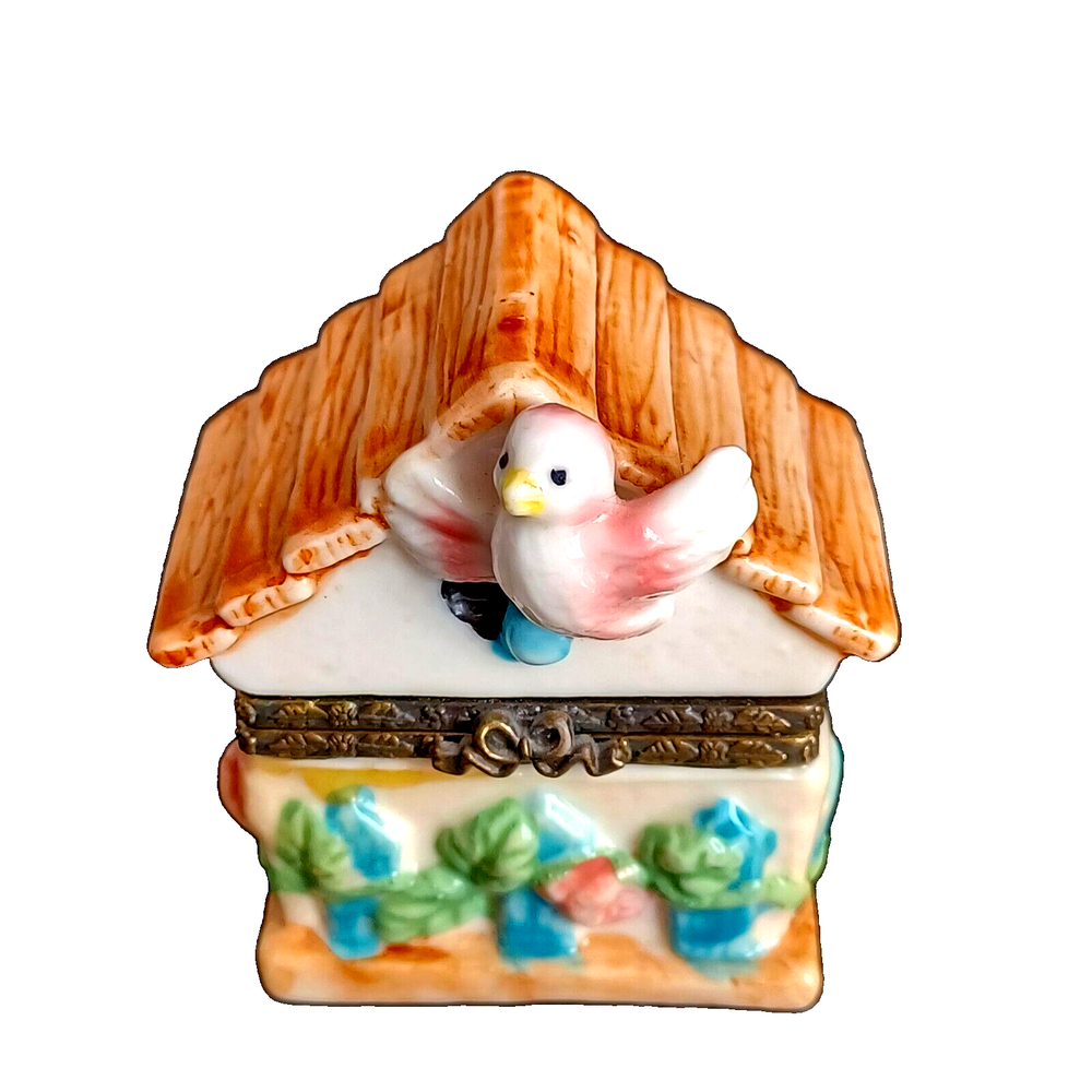 Ceramic Pink Bird House Trinket Box for Tooth Fairy Treasures 3x2 Vintage  