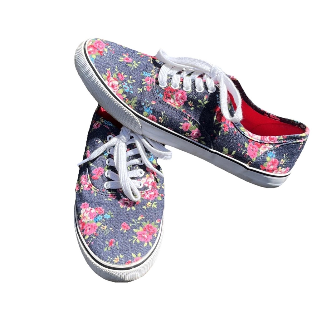 Mossimo Supply Co Floral Canvas Shoes Women´s Size 9 Blue Pink Lace Up Slip On